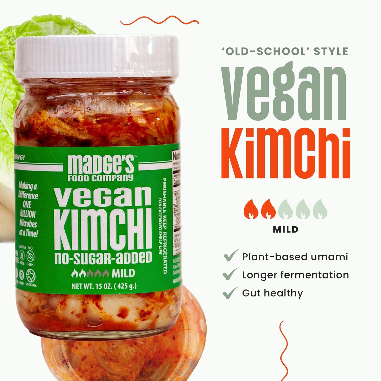 Madges Food Traditional Vegan Kimchi, Probiotics & Gut Enzymes, 15oz
