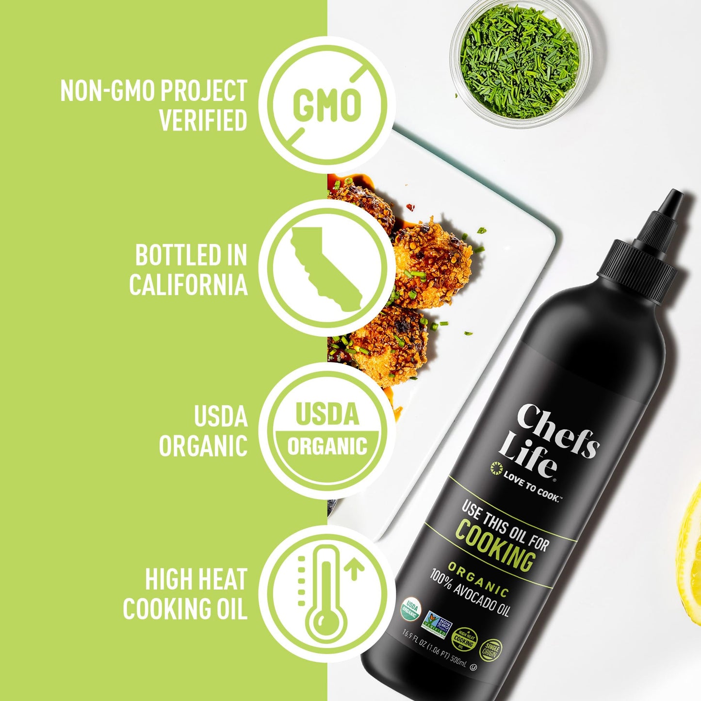 Chefs Life Organic Avocado Oil - 100% Pure, Non-GMO, 16.9 Fl Oz Squeezable Bottle