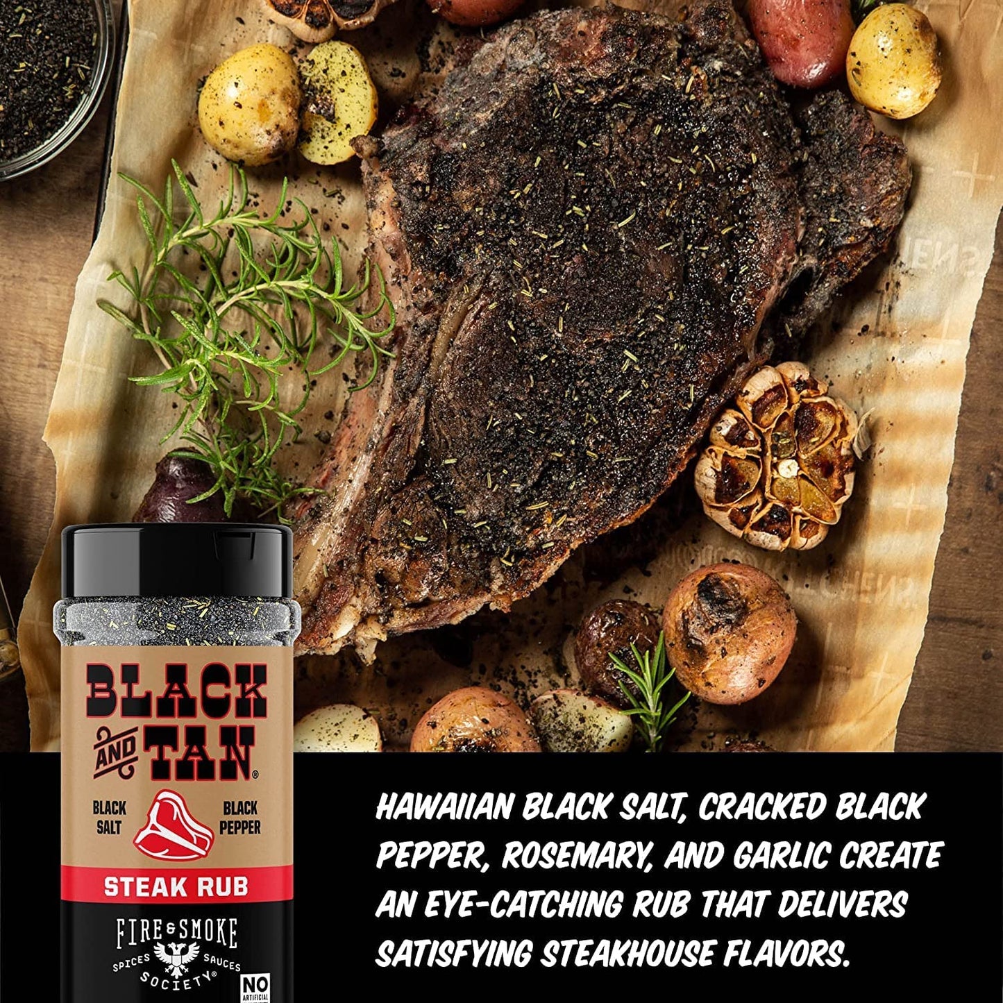 Fire & Smoke Society Black & Tan Steak Seasoning BBQ Rub, 13.6 oz