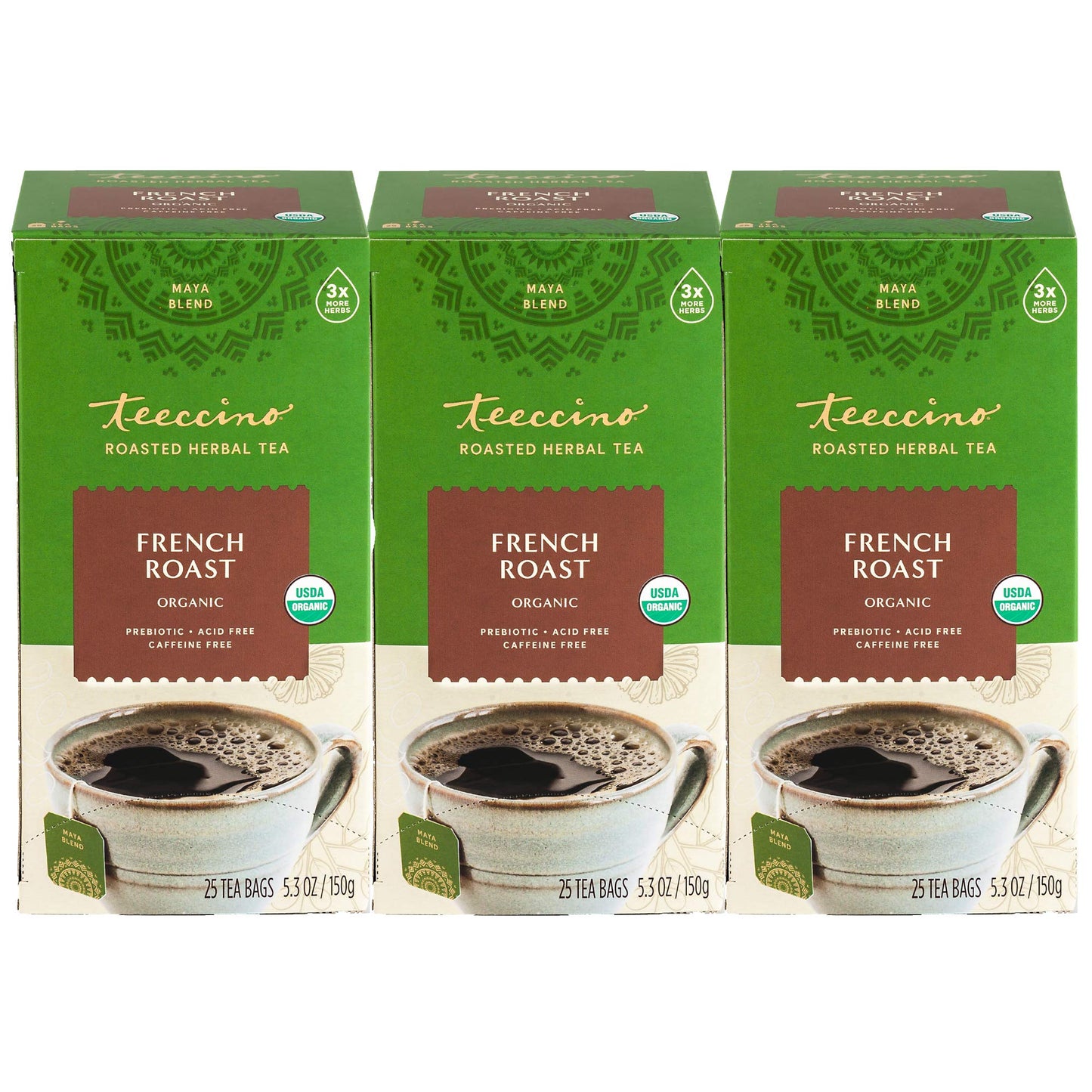 Teeccino French Roast Herbal Tea - Caffeine Free Coffee Alternative, 25 Count (Pack of 3)