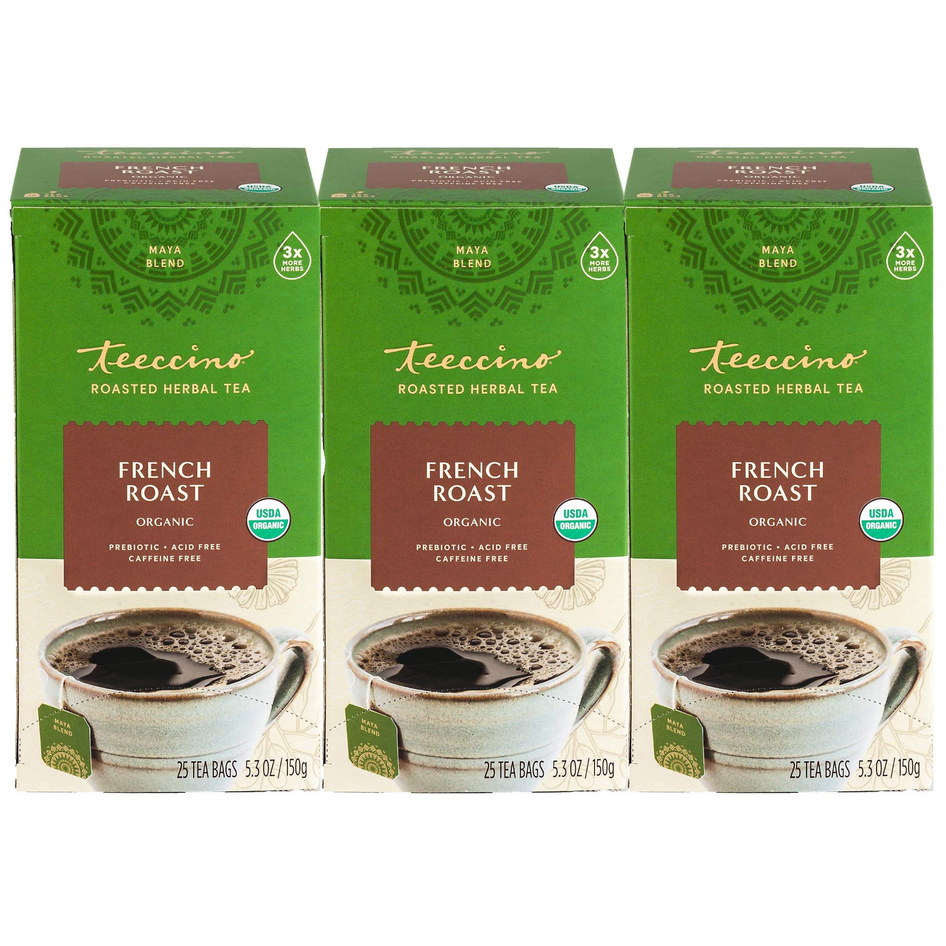 Teeccino French Roast Herbal Tea - Caffeine Free Coffee Alternative, 25 Count (Pack of 3)
