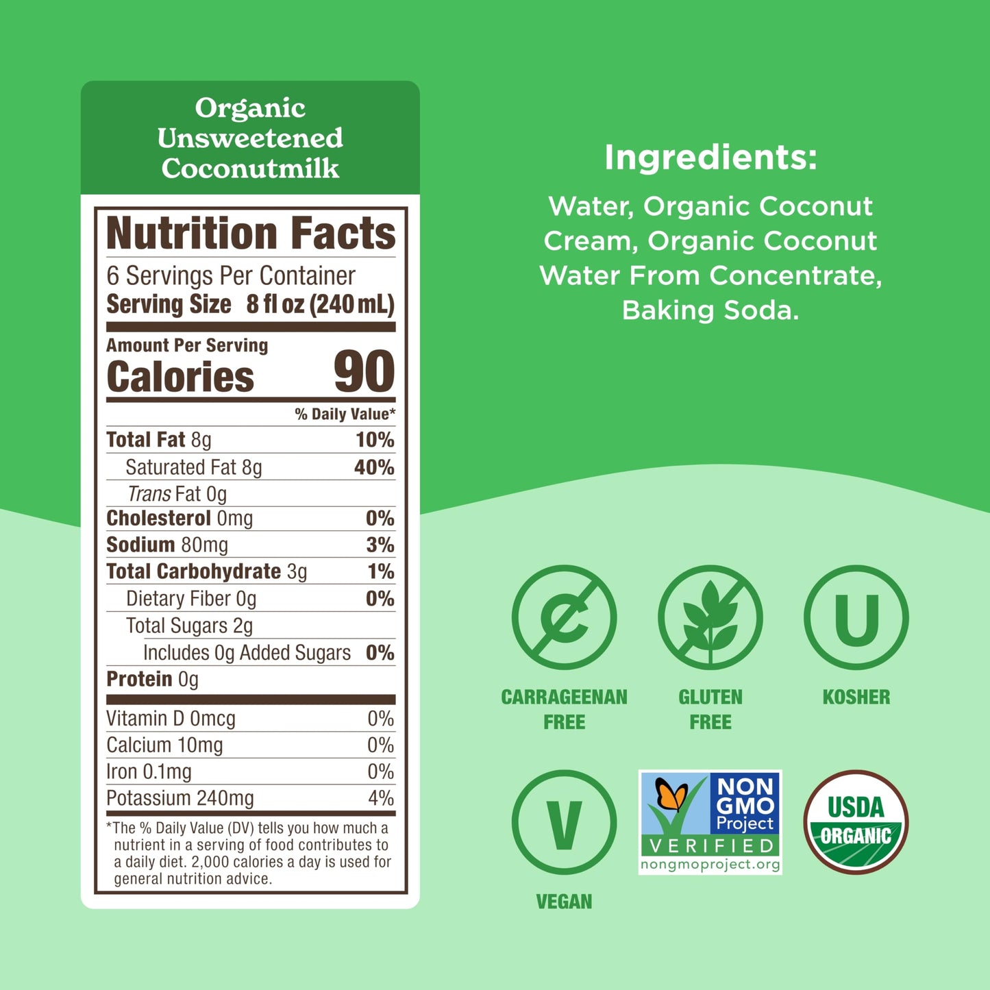 Califia Farms - Organic Unsweetened Coconut Milk, 48 Oz, Dairy Free, Vegan, Plant Based, Non GMO, Low Calorie, USDA Organic