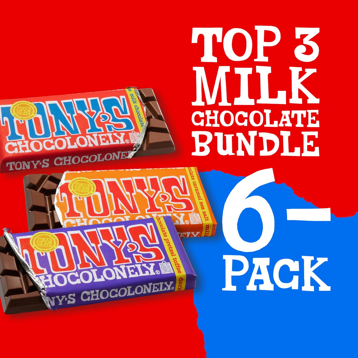 Tonys Chocolonely - Top 3 Milk Chocolate Bundle - Belgium Chocolate Bar, No Artificial Flavoring, Made From Fairtrade & B Corp