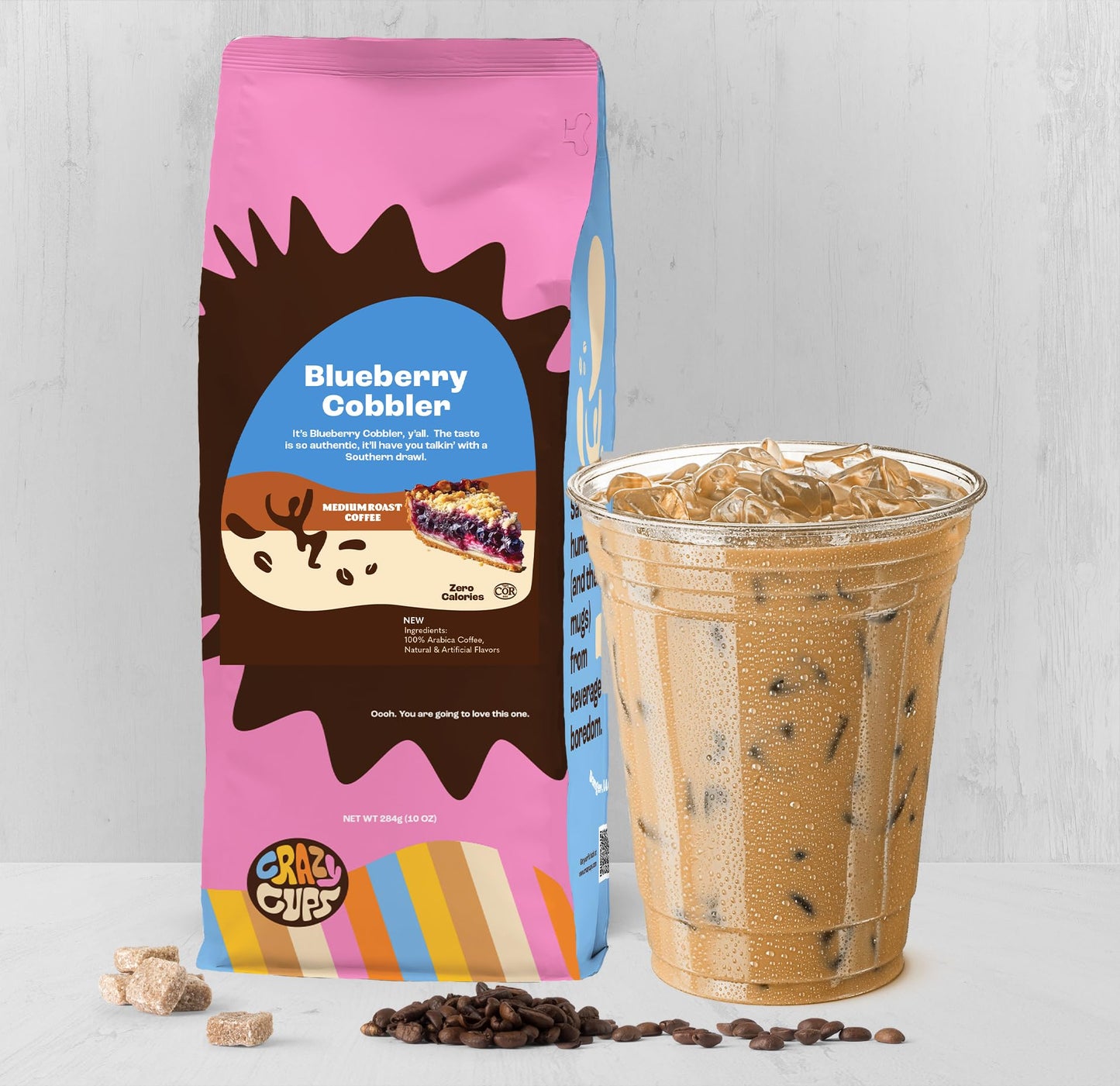 Crazy Cups Flavored Ground Blueberry Coffee, Blueberry Cobbler Coffee in 10 oz Bag, For Brewing Flavored Hot or Iced Coffee, 3 P