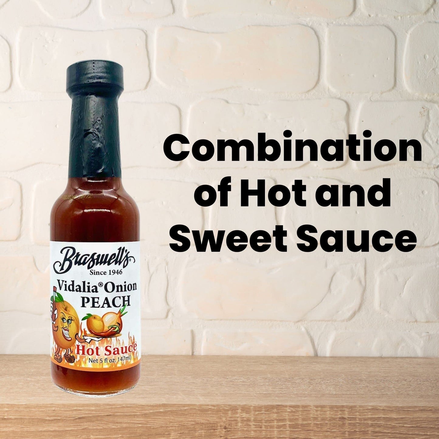 Braswells Vidalia Onion Peach Hot Sauce - Sweet & Spicy Flavor, 5 oz Bottle