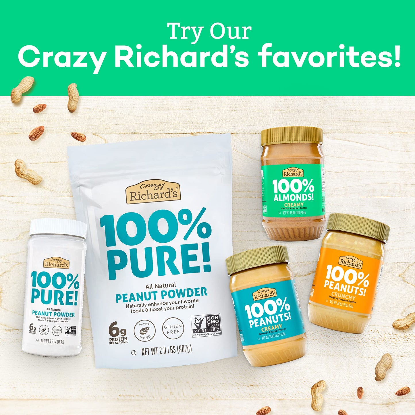 Crazy Richards 100% All-Natural Crunchy Vegan Peanut Butter with No Added Sugar and Non-GMO (16 Ounce, Pack of 6)