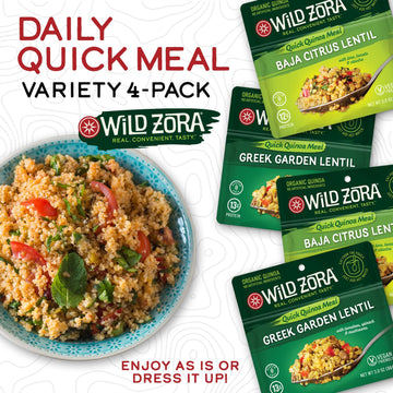 Wild Zora Quinoa Meals - Vegan Variety Sampler with Lentils & Olive Oil, 3 Ounce (Pack of 4) - Gluten-Free Pantry Staples