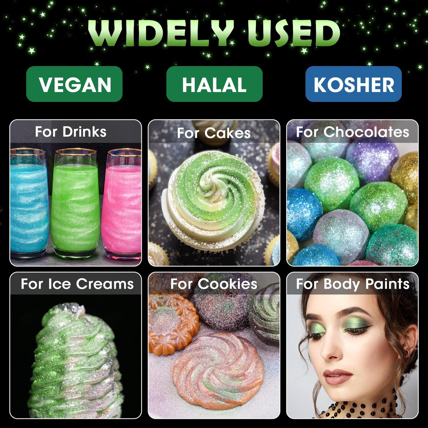 NiHome Edible Food-Grade Glimmer Powder Glitter Luster Dust Metallic Food Decorating Sprinkle Glimmery Dust for Drink Wine Beverage Cake Candy Dessert Bakery Restaurant Vegan (0.18oz/5g  Fruit Green)