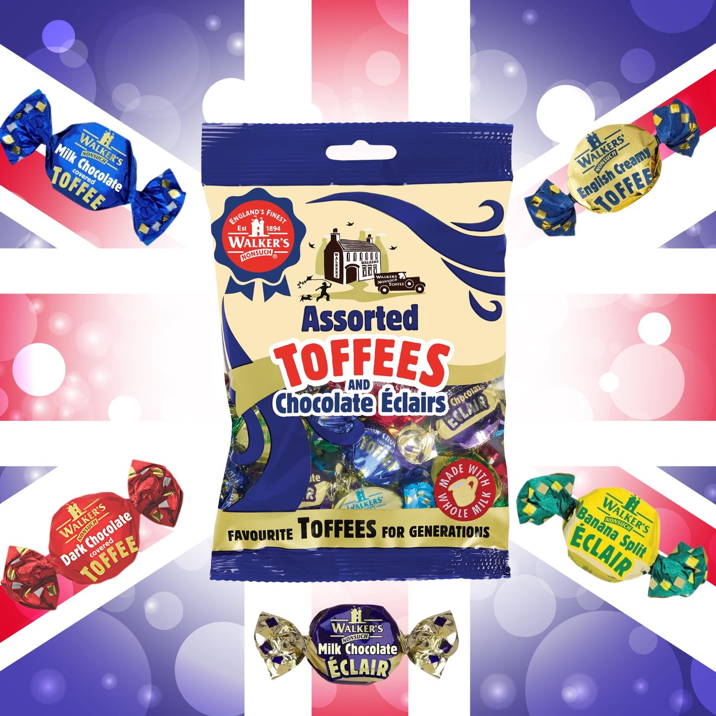 Walkers Nonsuch Assorted Toffees & Chocolate Éclairs, English Creamy, Milk & Dark Chocolate, 5.29 Oz (150g)