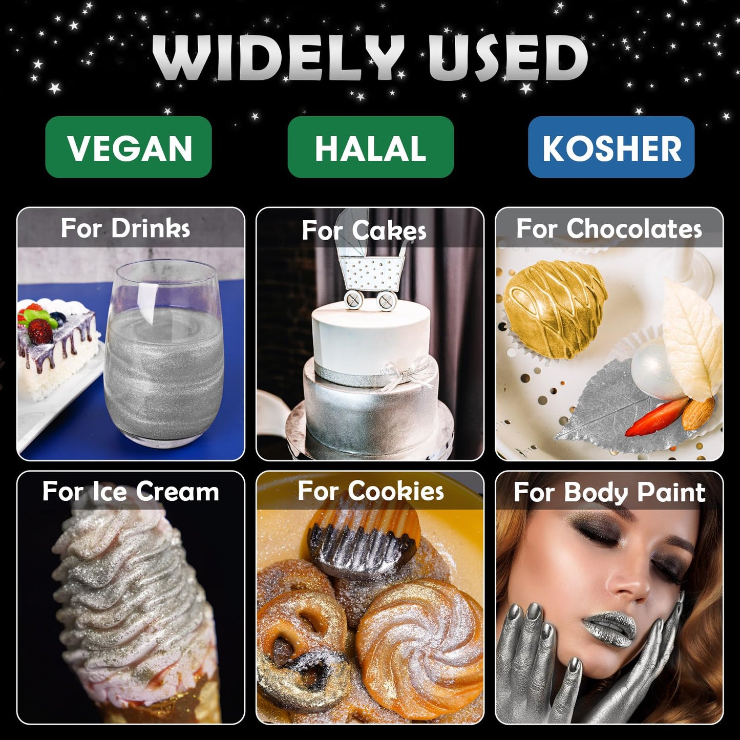 NiHome Edible Glitter Powder - Luster Dust for Food Decorating, 5g, Silver, Vegan, Allergen-Free