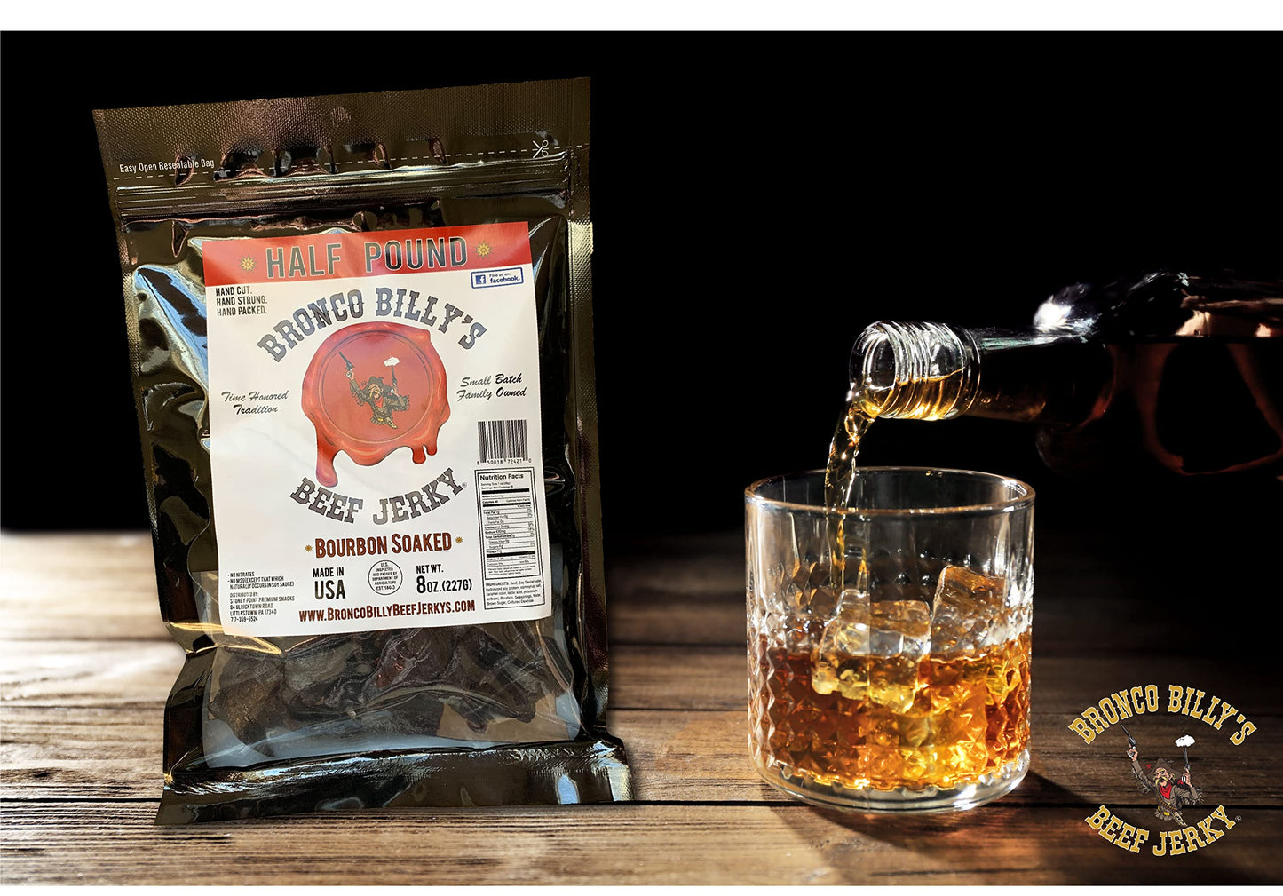 Bronco Billys Beef Jerky spirit-inspired flavor Soaked 8 Ounce Resealable Bag