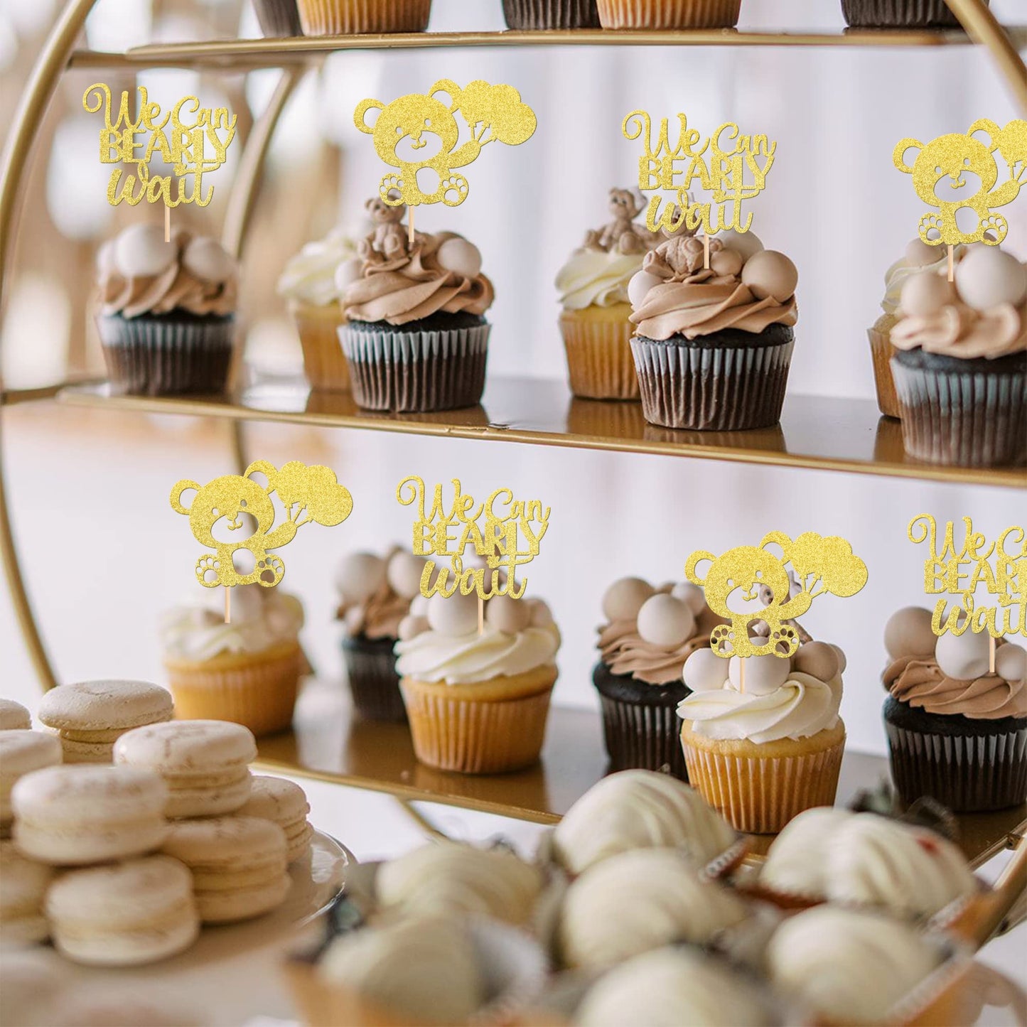 24 Pcs We Can Bearly Wait Cupcake Toppers Glitter Balloon Bear Cupcake Picks For Gender Reveal Baby Bear Theme Baby Shower Kids