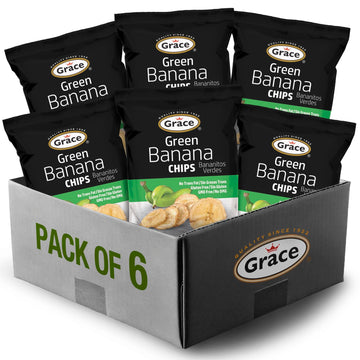 Grace Green Banana Chips 2.5oz - 6 Pack Plantain Individual Bags - Jamaican Gluten Free Bananitos Verdes - Non-GMO & No Trans Fa