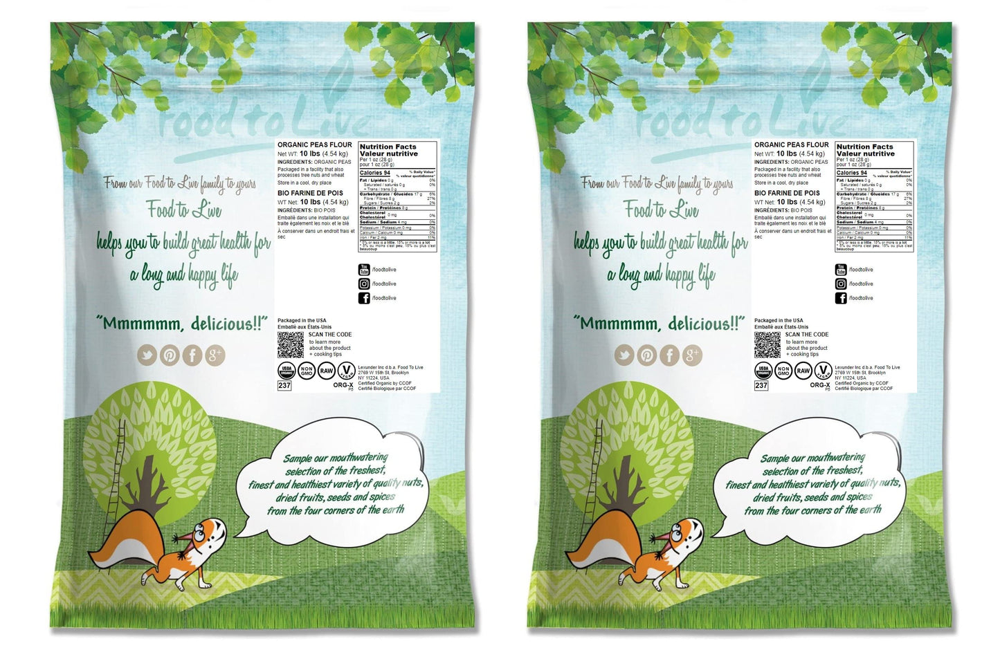 Food to Live Organic Green Pea Flour, 20 Pounds - Non-GMO, Finely Ground, Pure, Raw, Keto, Nutritious Vegan Powder in Bulk. Good