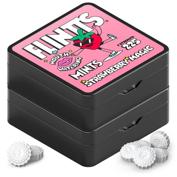 Flintts Mints Strawberry Stash (2x Refill Strawberry Magic) - Sugar Free & Vegan, Mouth Watering Breath Freshener Mints for Oral