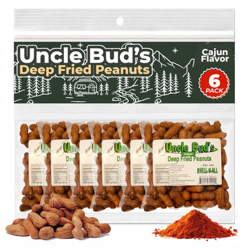 Jerky-n-Spice Uncle Buds Deep Fried Peanuts - Spicy Cajun Flavor, 6-Pack, 7 inches, Crunchy Hot Peanut Snacks