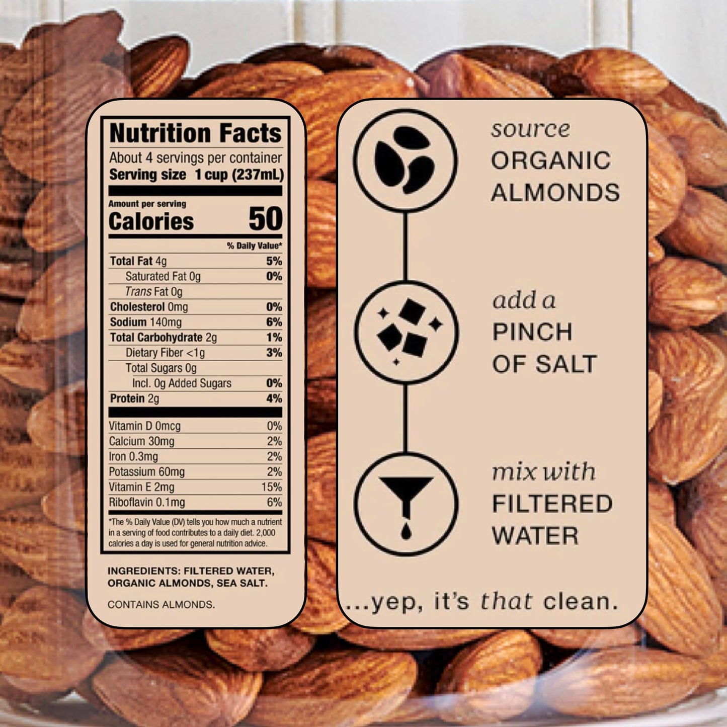 Mooala Organic Simple Almond Milk, 32Oz - 3 Ingredient, Shelf Stable, No Gums, No Oils, No Fillers, Unsweetened, Non-Gmo, No Add