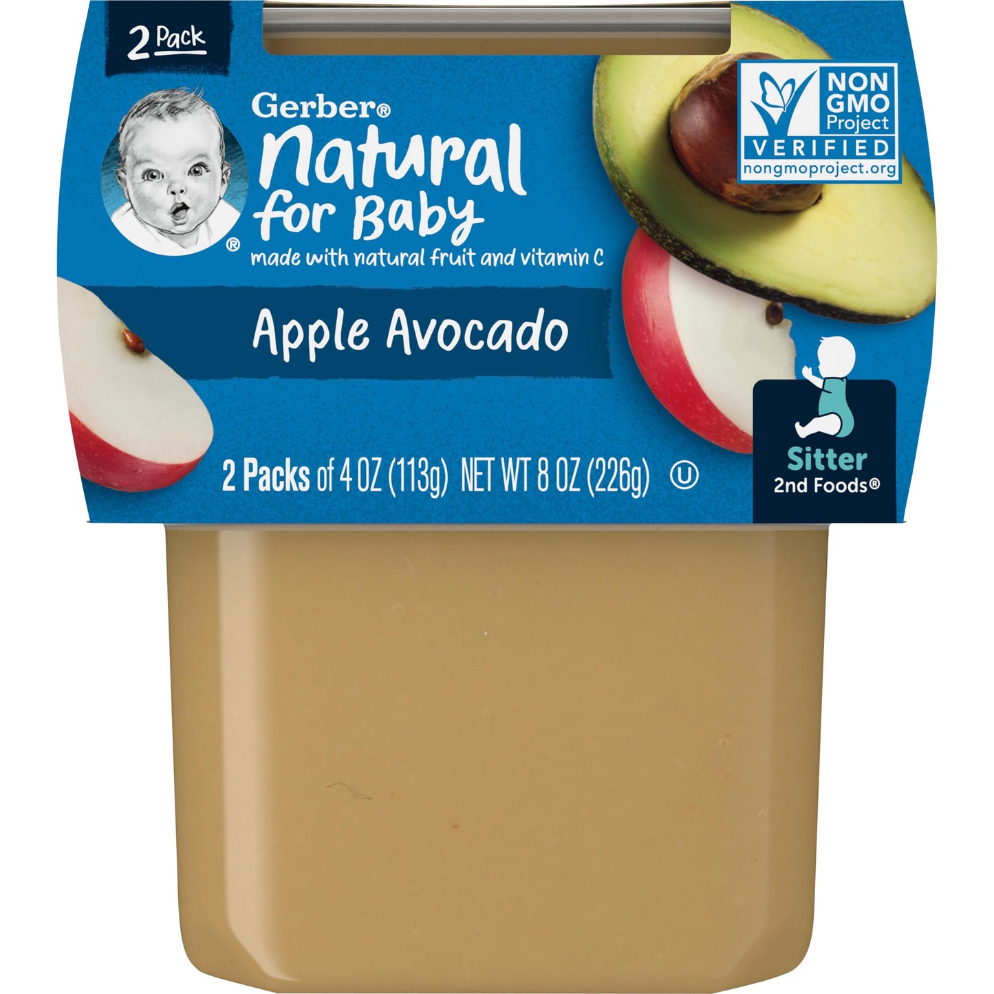 Gerber 2Nd Foods, Apple Avocado Pureed Baby Food, 4 Ounce Tubs, 2 Count (Pack Of 8)