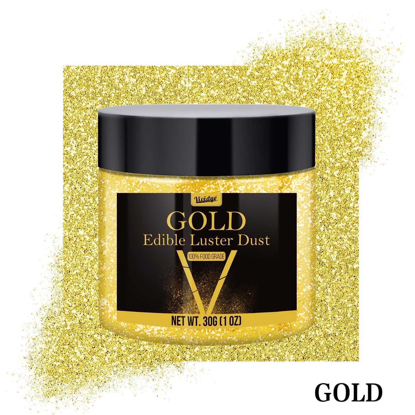 Vividye Edible Glitter Powder - 30g Gold Luster Dust for Drinks, Foods, Cake Decoration
