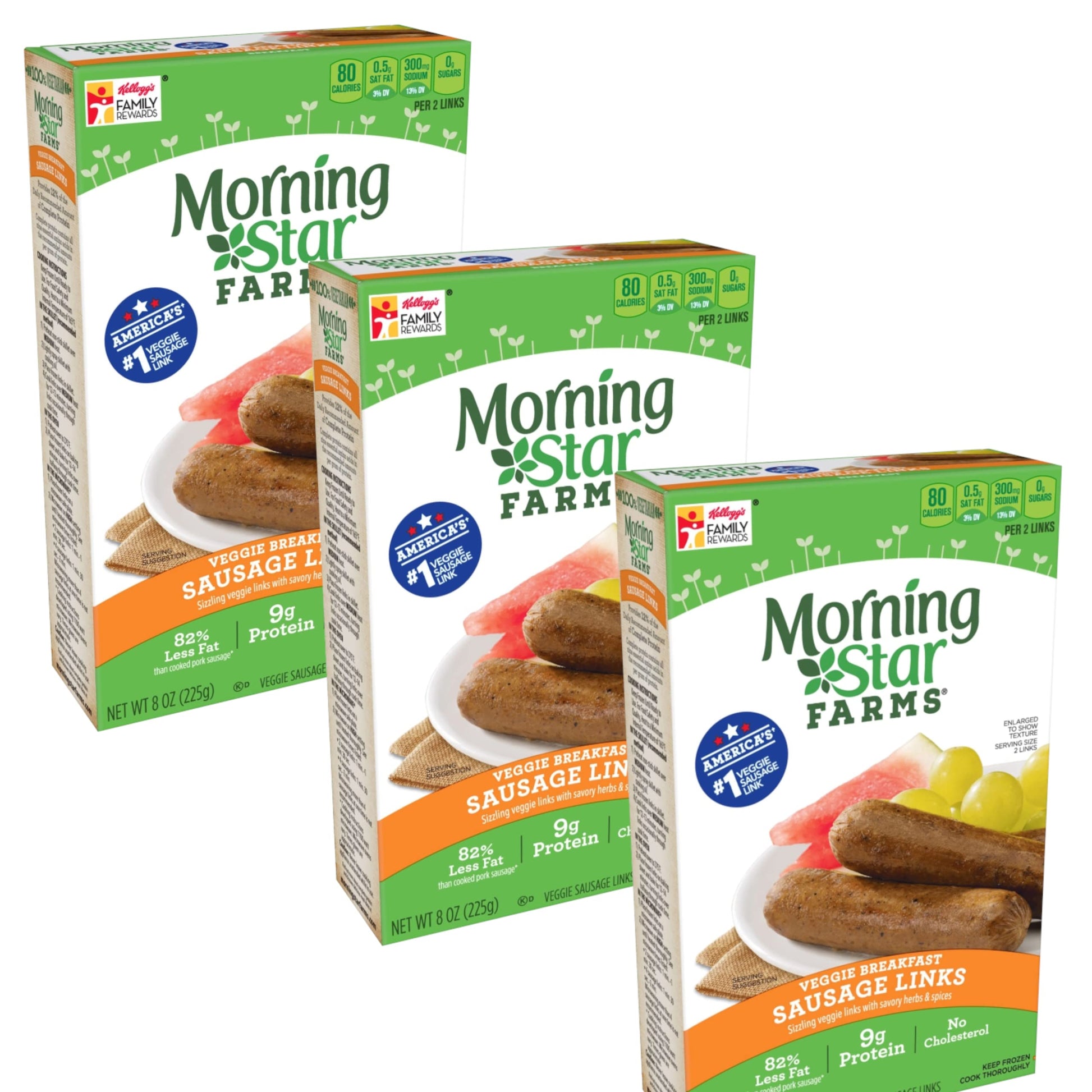 Ready Set Gourmet Morningstar Farms Veggie Sausage Links - Plant-Based, 9g Protein, Frozen, 3 Pack (8 oz Each)