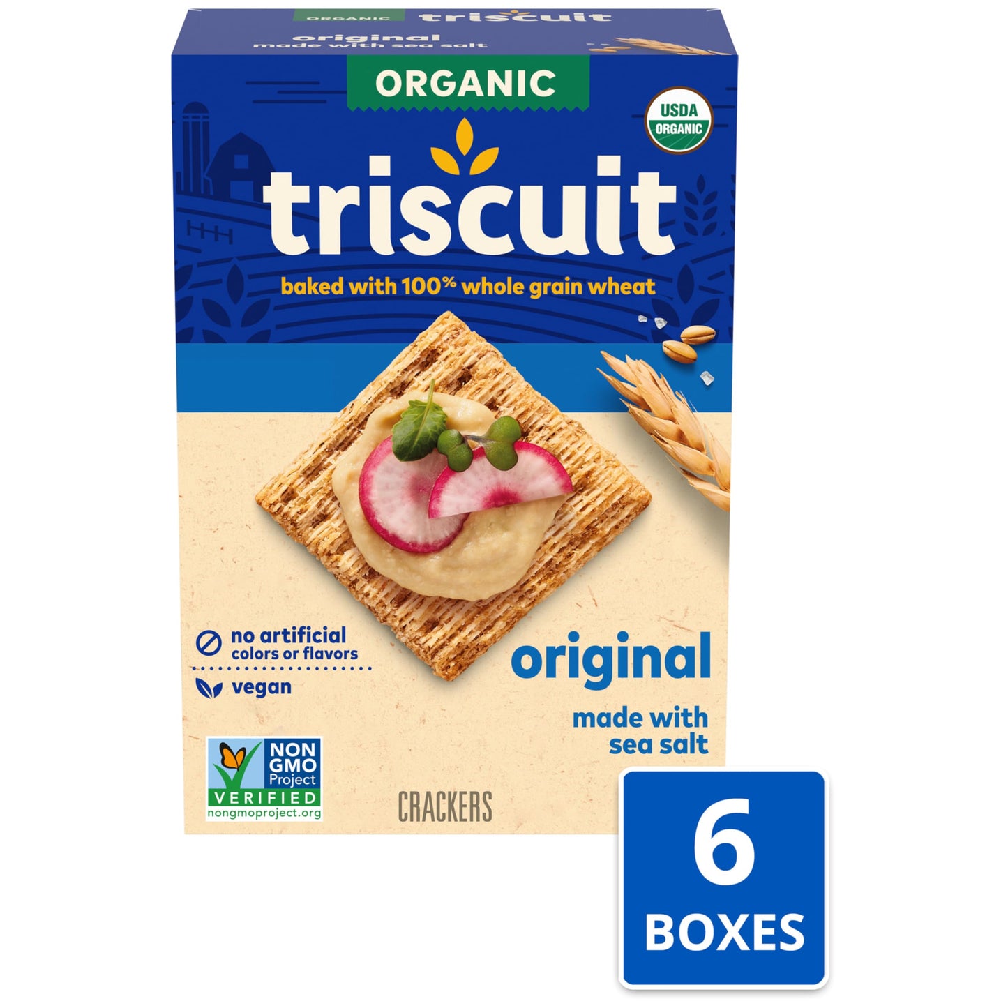 Triscuit Organic Original Whole Grain Wheat Crackers, Organic Crackers, Vegan Snacks, Bulk Lunch Snacks, 6 - 7 oz Boxes