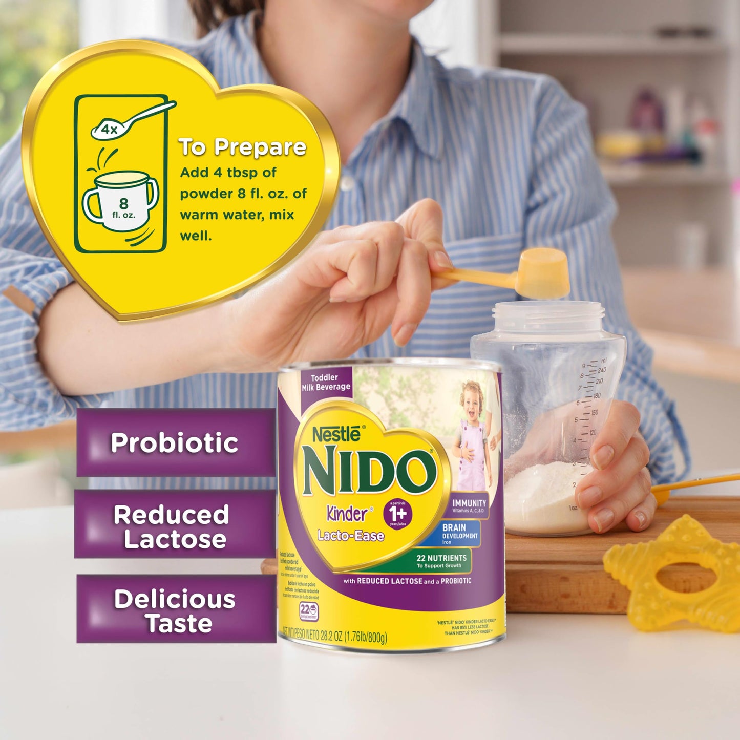 Nestle Nido Lacto-Ease Toddler Powdered Milk Beverage - 28.2 Oz Canister - Toddler Drink Mix