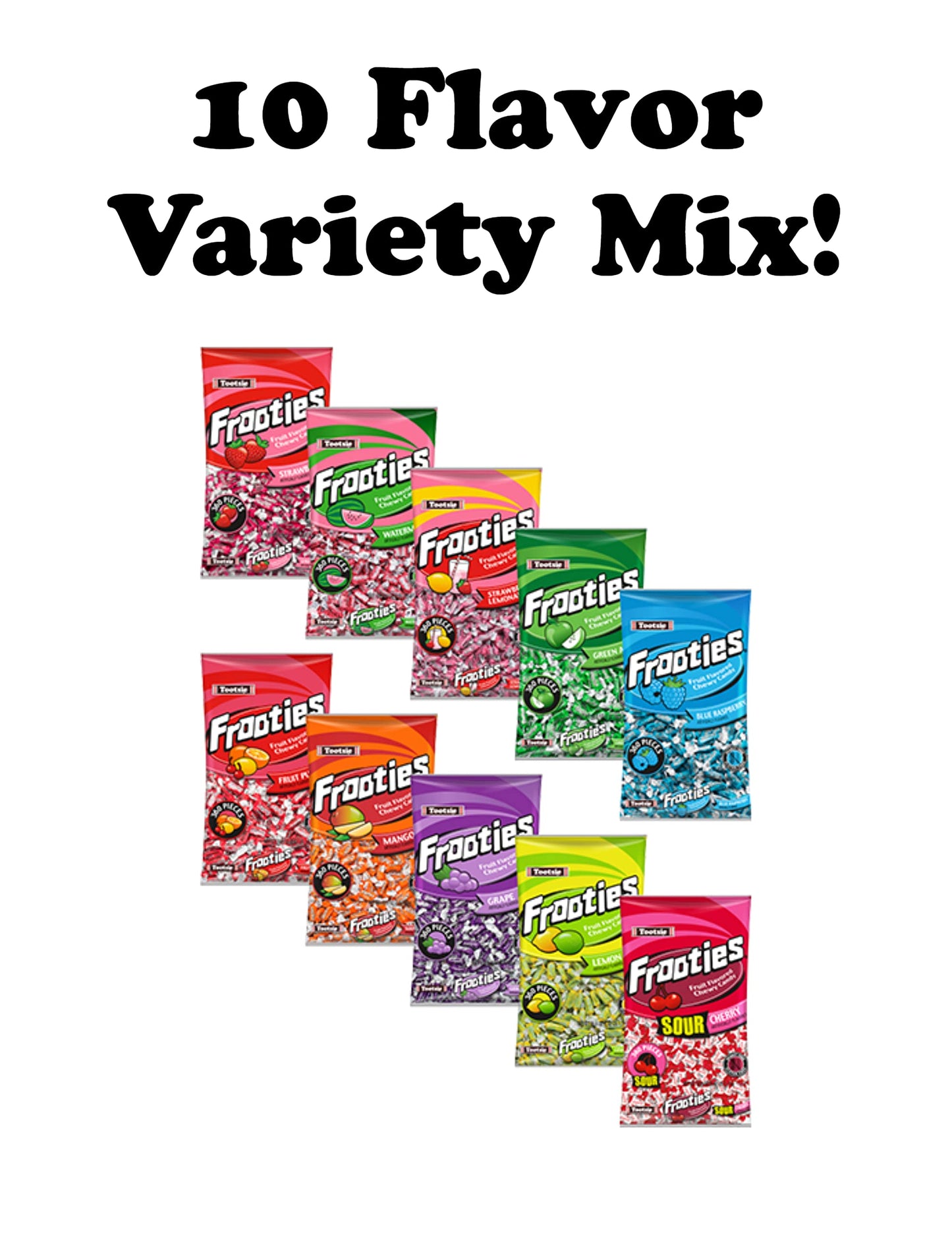 Tootsie Frooties - Tootsie Rolls 10 Flavors - 2 Lb Bulk Candy - Assorted Flavor - Fruit Chews - Gluten Free - Ultimate Variety -