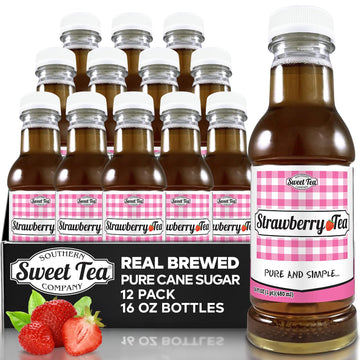 Iced Tea Strawberry, Real Brewed, Pure Cane Sugar, Caffeinated All Natural, No Artificial Flavors by Southern Sweet Tea Company 