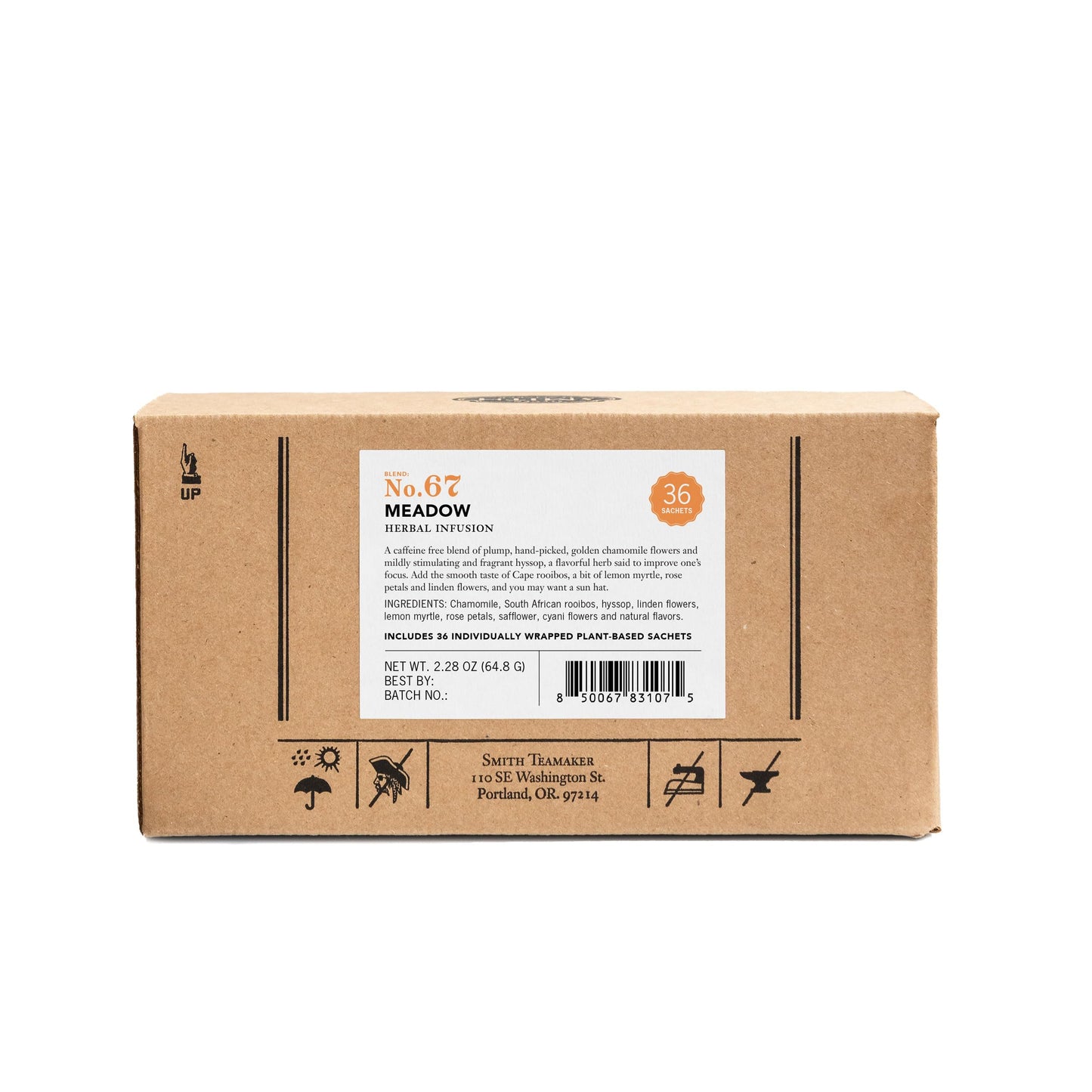 Steven Smith Teamaker Meadow No. 67  Chamomile  Rooibos  Hyssop & Rose Petals  Herbal Tea Blend  Caffeine-Free  Sugar-Free  Sustainably Grown  Tea Bags  36 Sachets  0.85oz each