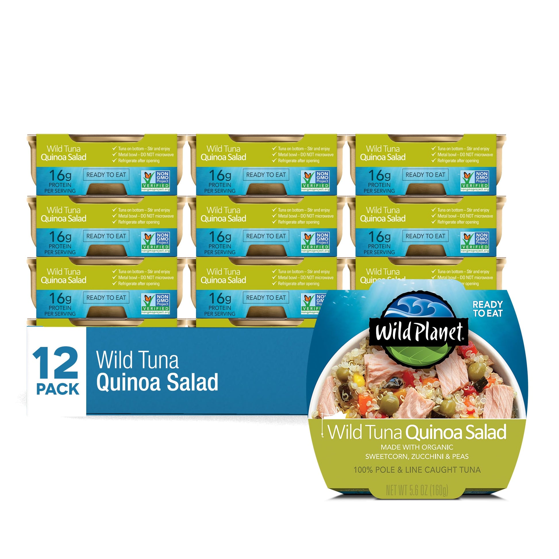 Wild Planet Ready-To-Eat Wild Tuna Quinoa Salad With Organic Sweetcorn, Zucchini & Peas, Tuna Salad, 5.6oz (Pack Of 12)