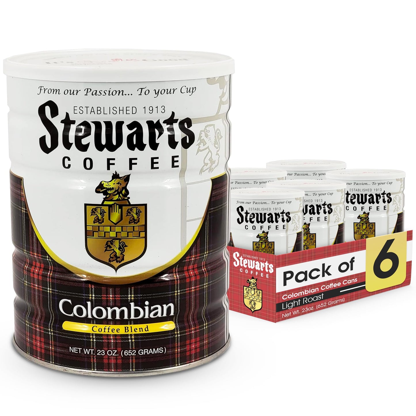 Stewarts Colombian Light Medium Roast Ground Coffee Blend - Mild, Bright, Tasty Flavored Gourmet Coffee Grounds - Great for Hot,