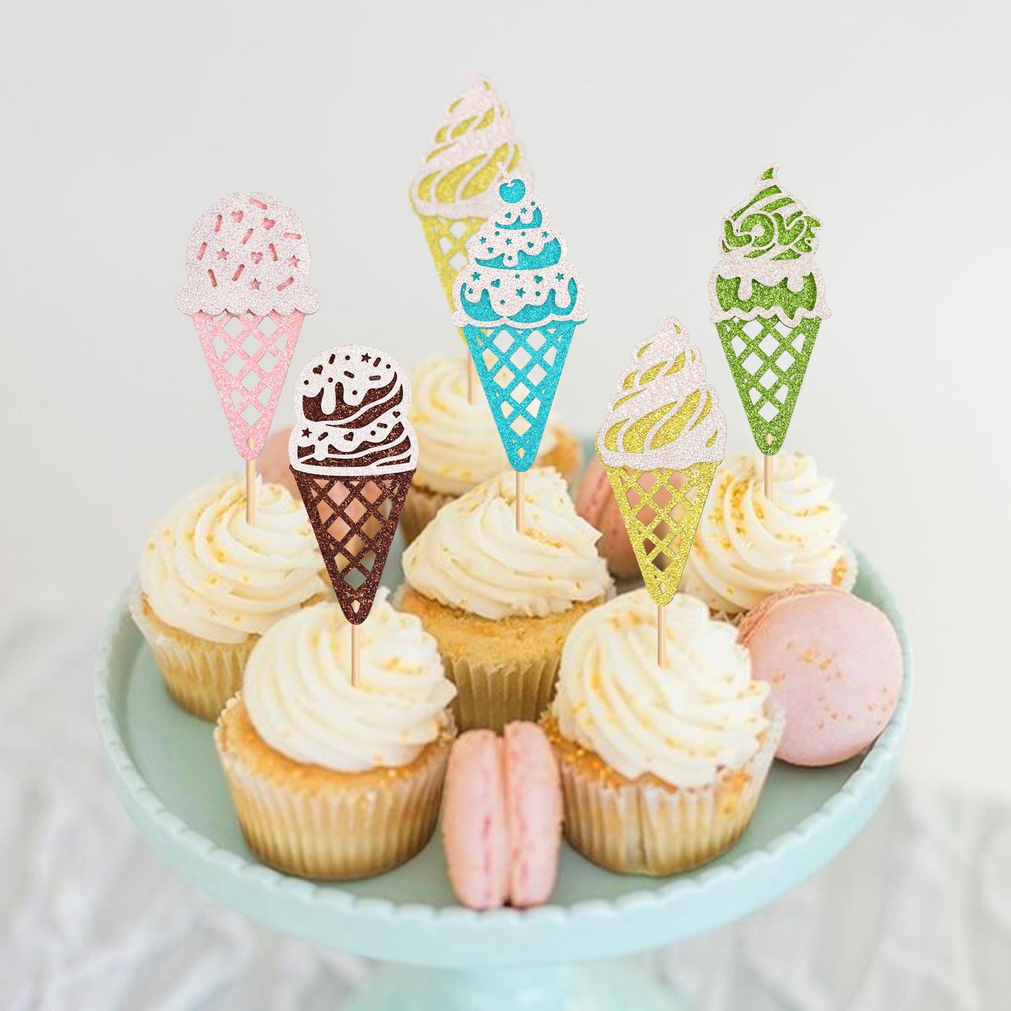 Ercadio 25 Pack Ice Cream Cupcake Toppers Glitter Cupcake Picks For Baby Shower Birthday Summer Hawaii Theme Party Cake Decorati
