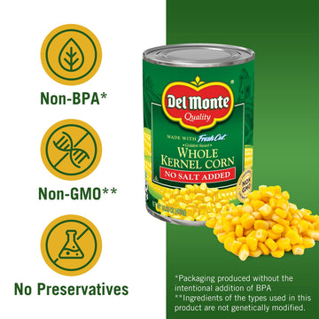 Del Monte Fresh Cut Golden Sweet Whole Kernel Corn No Salt Added, 15.25 oz. Can, Canned Vegetables