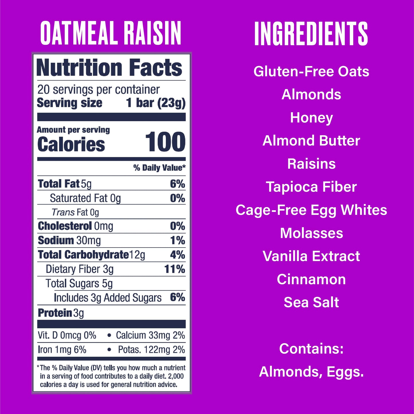 Over Easy Mini Granola Bars, Oatmeal Raisin, 100 Calories, Gluten Free, Dairy Free, 20 Count
