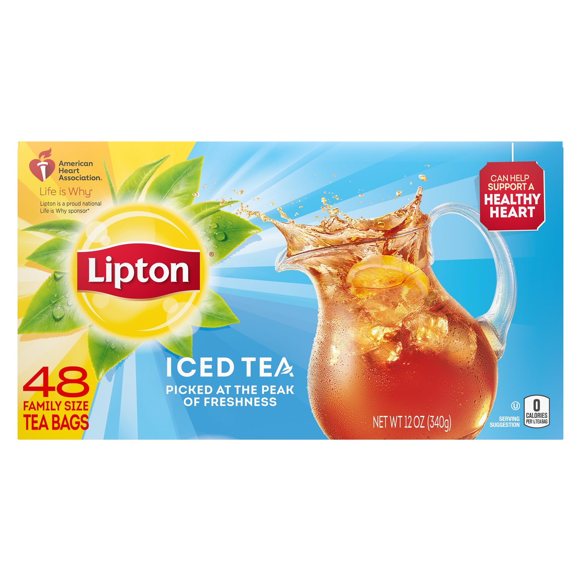 Lipton Unsweetened Iced Tea Bags, Family Size Zero Calories, 48 Total Bags
