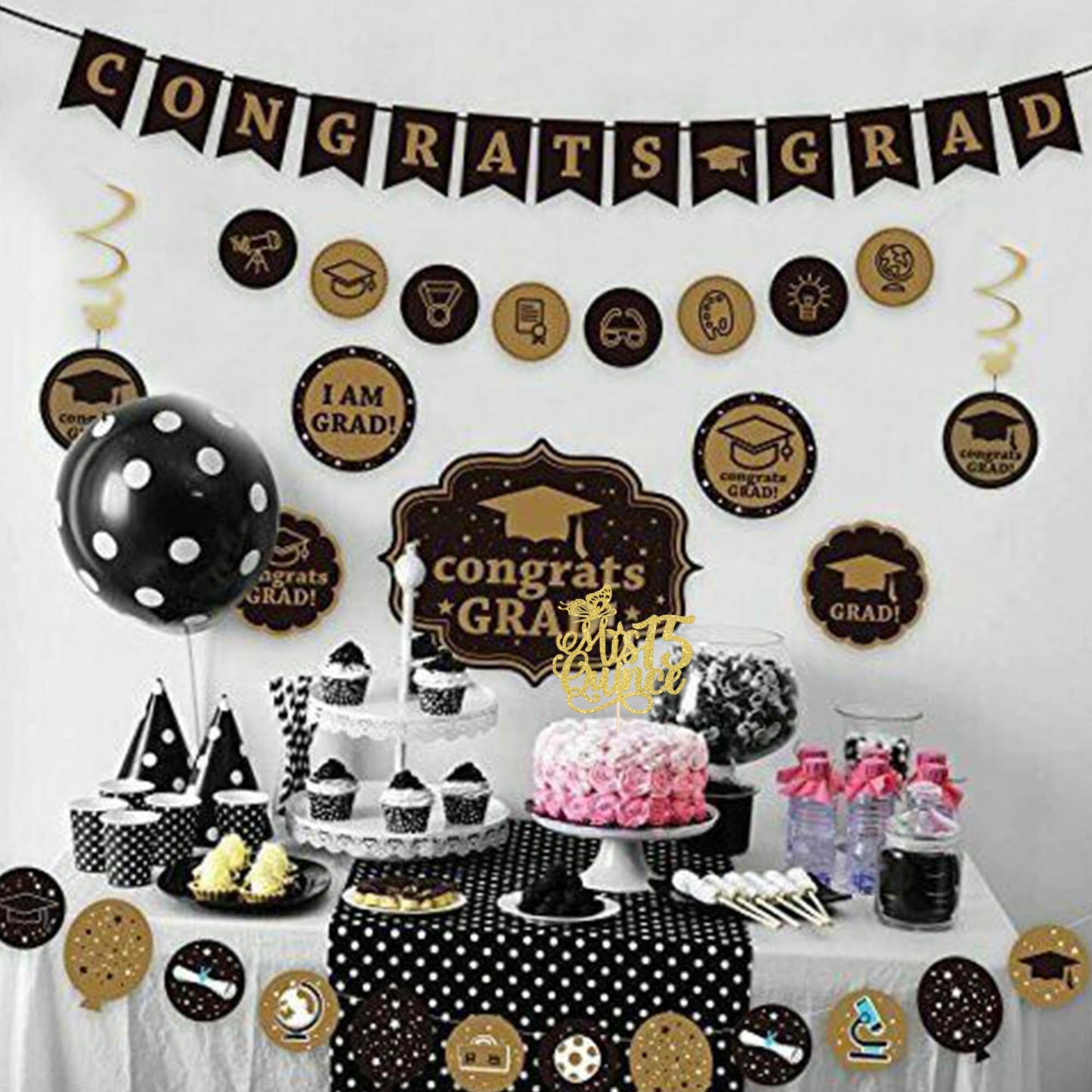 Rssta i Cake Topper, Mis Quince 15, Glitter Design 3 Gold, Cardstock, Happy 15th Birthday Party Decorations