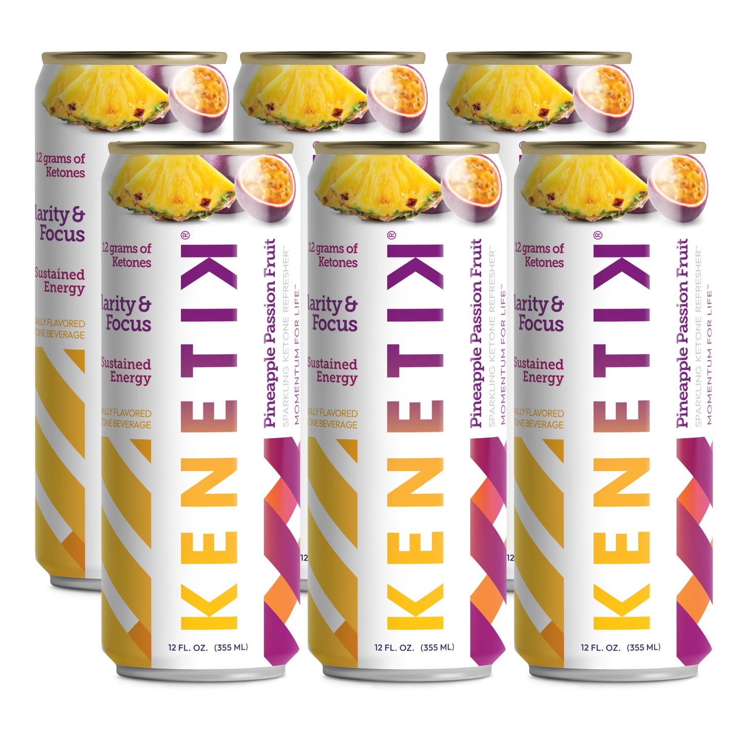 Kenetik Nootropic Ketone Drink, Caffeine & Sugar Free, 12 Fl Oz (Pack of 6), Pineapple Passionfruit