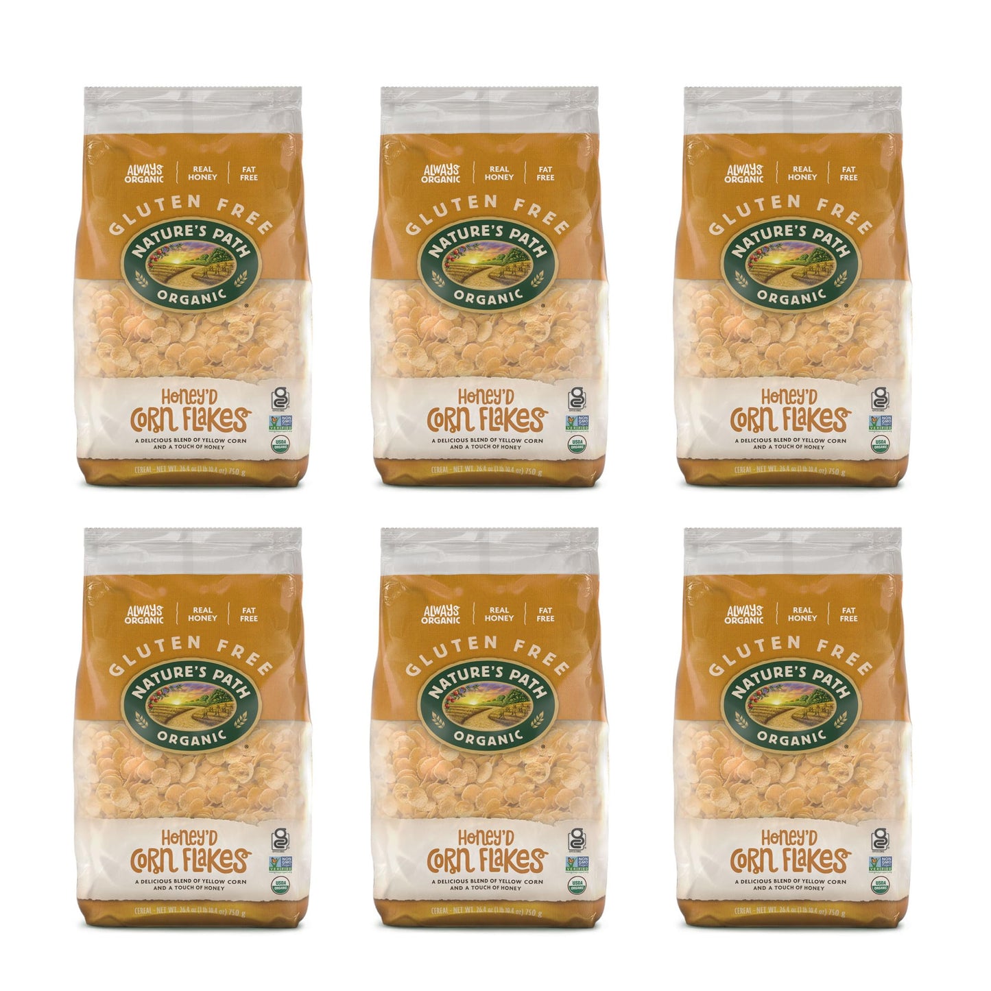 Nature s Path Organic Honey D Corn Flakes Cereal, 26.4 oz (Pack of 6), Gluten Free, Non-GMO, Earth Friendly Packaging