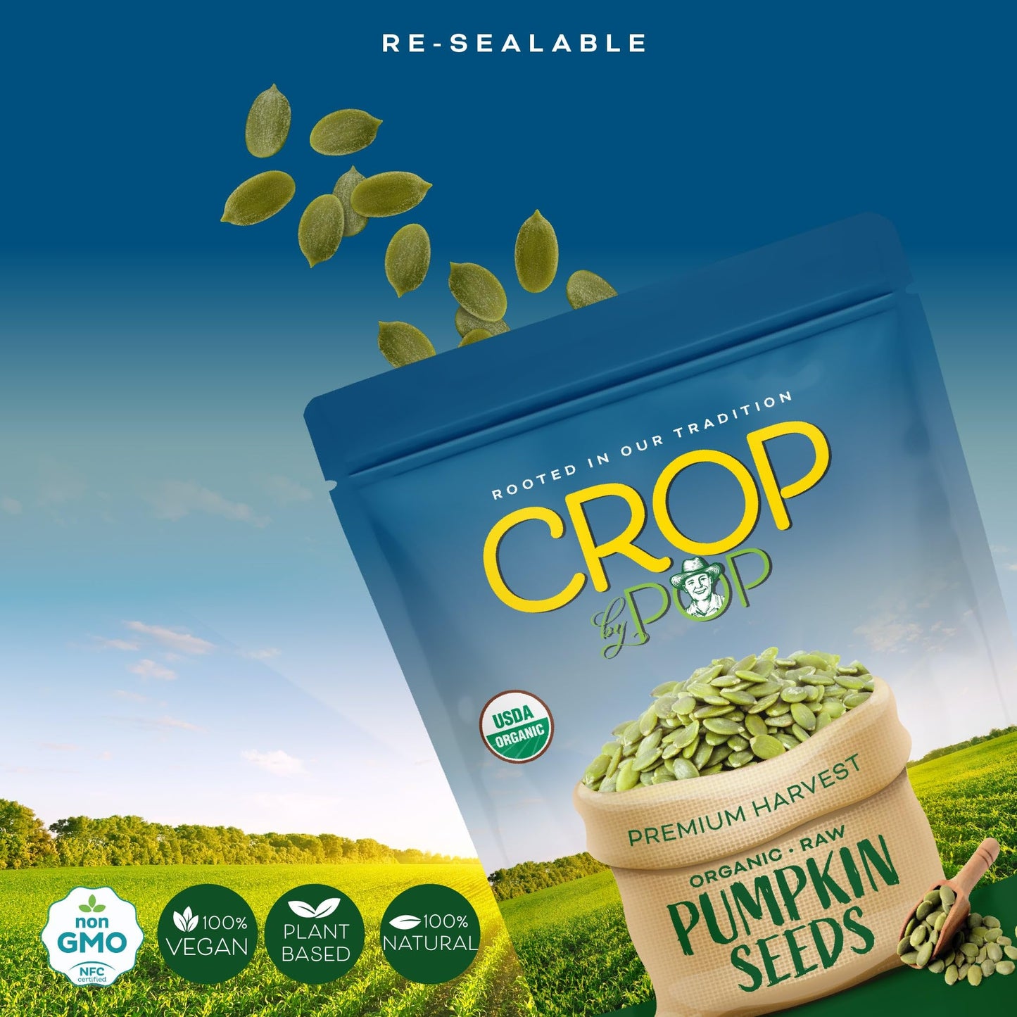 Crop By Pop - Organic Raw Pumpkin Seeds, (32 Oz - 2 Lb) Usda Organic & Non Gmo Certified - Plant Based, Vegan, Kosher