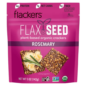 Flackers Organic Rosemary Flaxseed Crackers, 5 Ounce 12-Pack, Gluten Free, Non GMO, Vegan, Keto Snack, 9 Grams Fiber, 1 Net Carb
