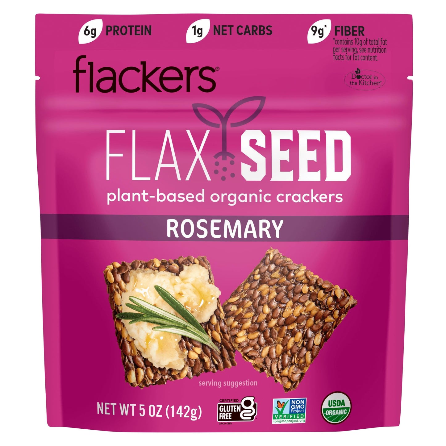 Flackers Organic Rosemary Flaxseed Crackers, Gluten Free, Non GMO, Vegan, Keto, 5 Ounce