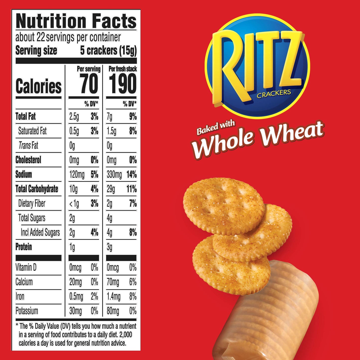 Ritz Fresh Stacks Whole Wheat Crackers, 6-11.6 oz Boxes (48 Stacks) (Pack of 2)