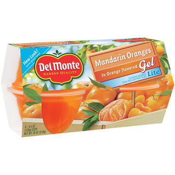 Del Monte Mandarin Oranges In Lite Orange Flavored Gel Plastic Fruit Cups, 4.4-Ounce Cups
