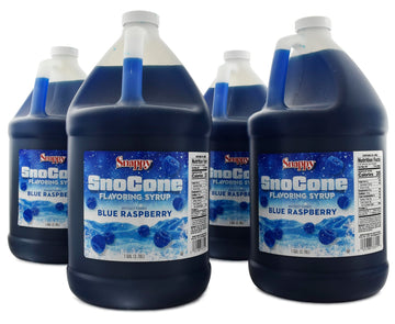 Snappy Blue Raspberry Sno Cone Syrup, 4-1 Gallon (128 ounces) Size, 4 Pack, Ready to Use For Snow Cone Machines, Flavored Syrup 