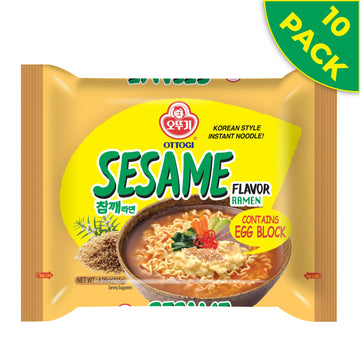 Ottogi Spicy Sesame Flavor Ramen, Spicy Korean Style Instant Noodle, Contains Egg Block, Sesame Flavor Instant Noodle (115G) - 10 Pack