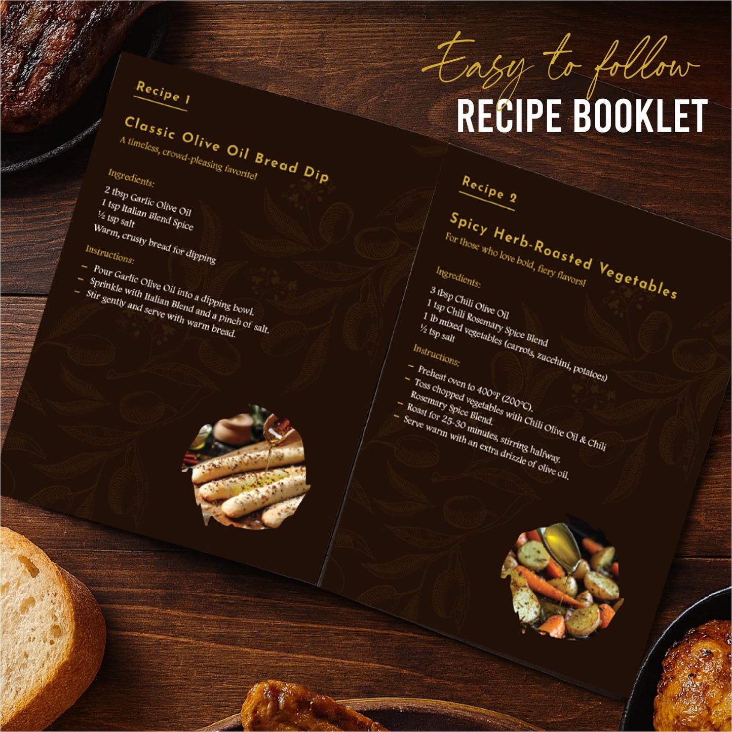 Infused Olive Oil Gift Set – Variety Pack - 4 Flavored Olive Oil Extra Virgin, 3 Spice Flavorful Infusion Blends, Bread Dipping Bowl & Recipe Booklet - Set Of 8 – Gourmet Cooking Gifts For Women