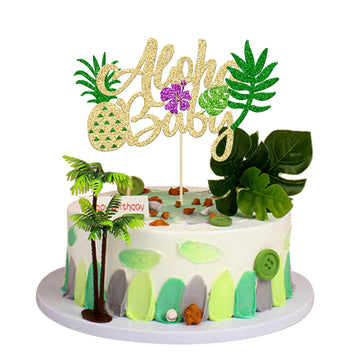 Gyufise 1Pcs Summer Hawaiian Cake Topper Aloha Baby Cake Topper Decoration Glitter Aloha Baby Shower Decorations For Tropical Ha
