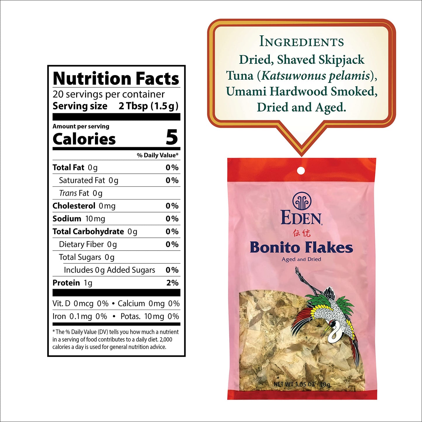 Eden Japanese Bonito Flakes, Katsuobushi, Hardwood Smoked, 1.05 oz (2-Pack)