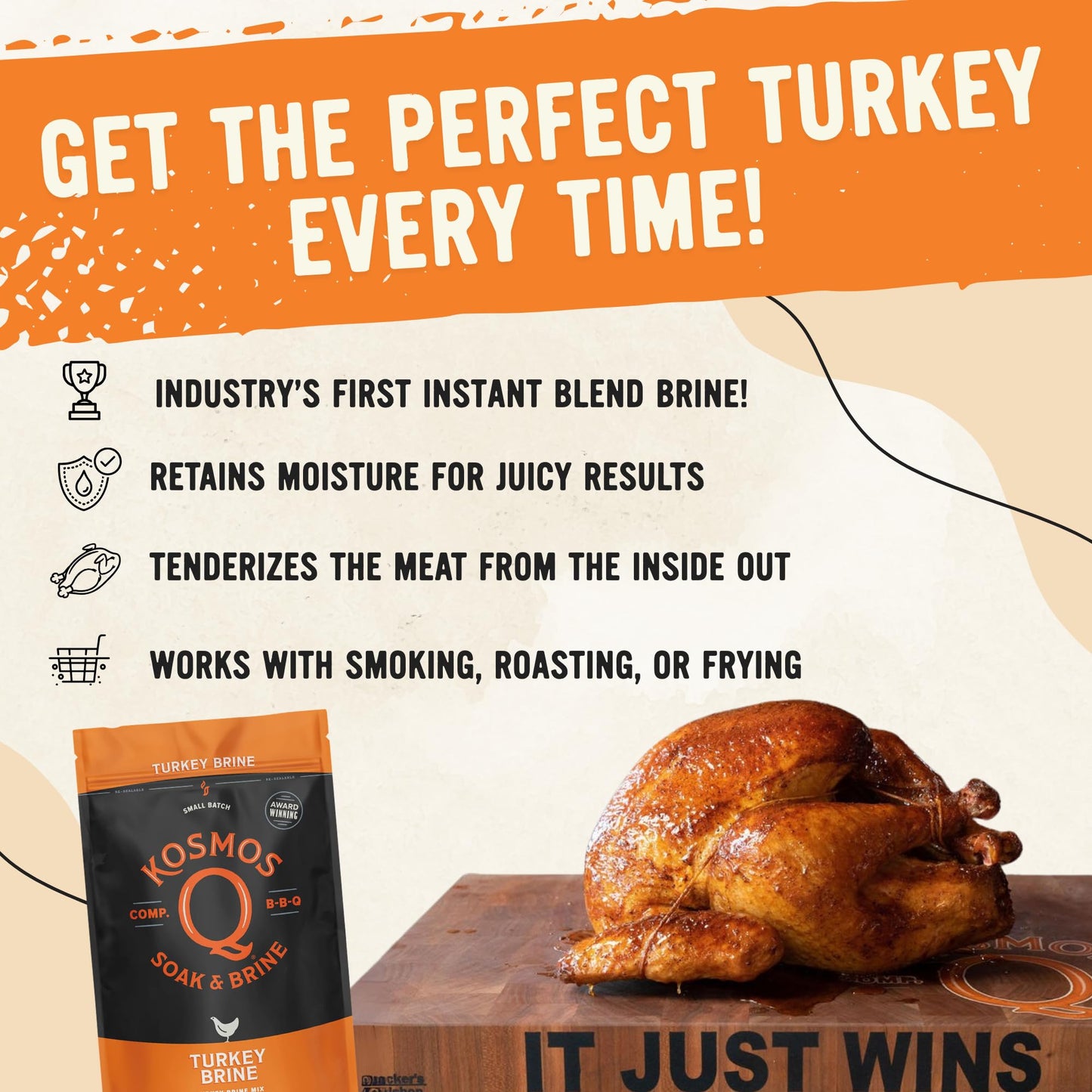 Kosmos Q Turkey Brine Soak, Brown Sugar & Worcestershire, 16 Oz Bag, Easy Use for Juicy Flavor, Model SUVELAM