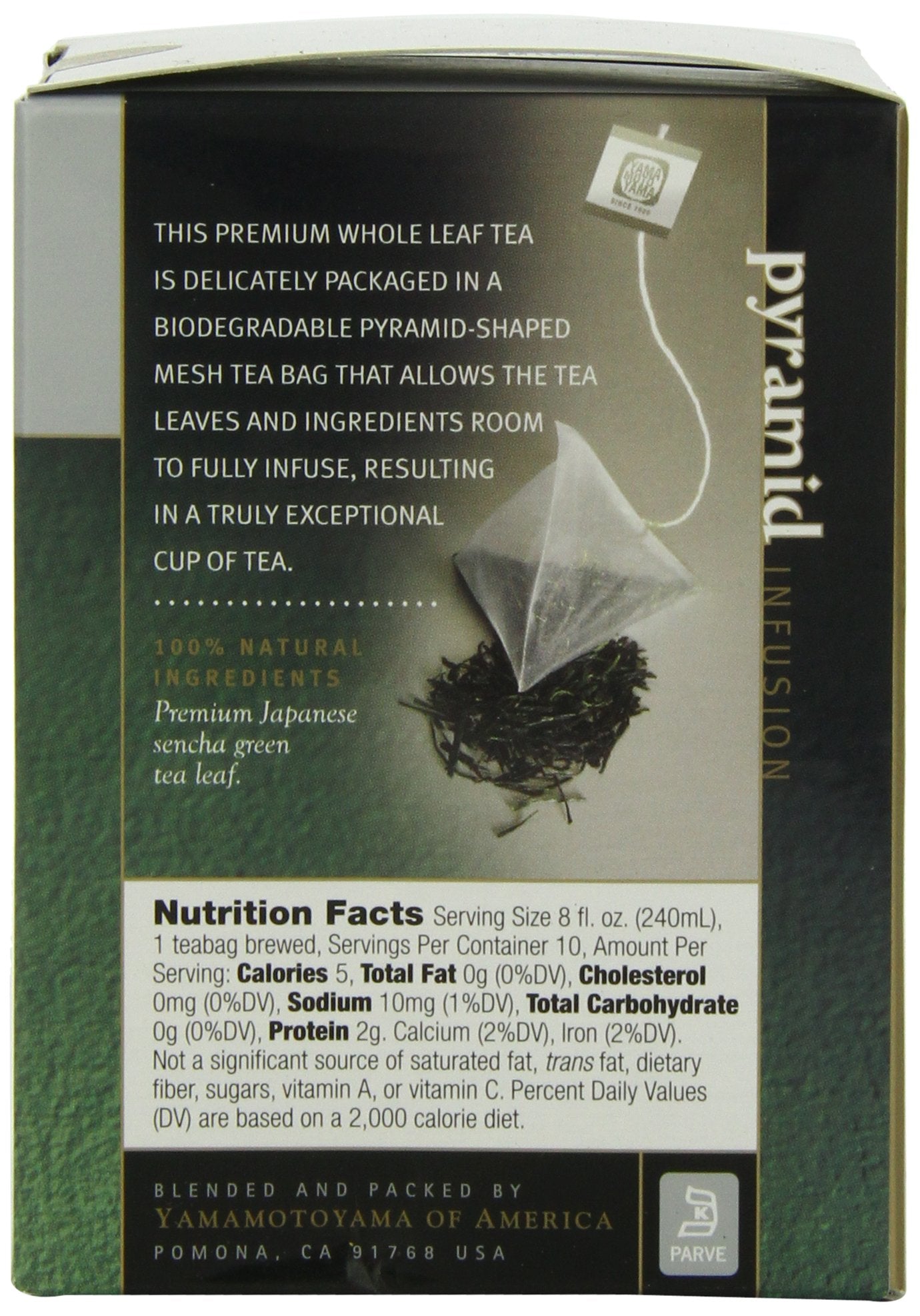 Yamamotoyama Sencha Pyramid Green Tea Bag, 10 Ct. Box